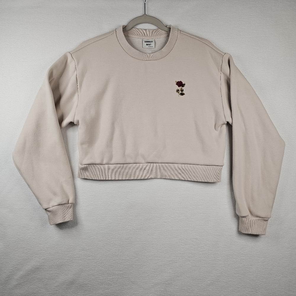 Sunday Best Women's Beige/baby Pink Cropped Sweatshirt‎ Size S